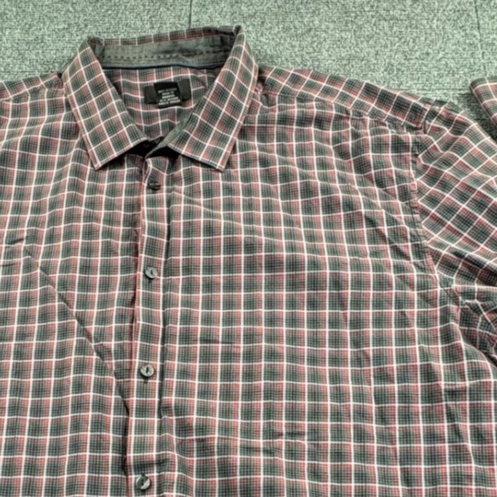 Calvin Klein Mens XXL Red Black Plaid Long Sleeve Button Down Cotton Shirt